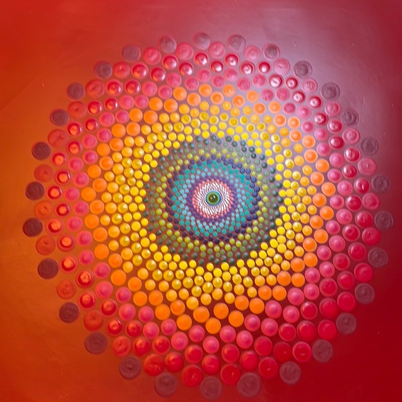 Rainbow canvas Mandala, 20 x 16“. Coded with a clear, indoor outdoor protection. - Picture 3 of 17